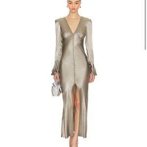 Shona Joy La Lune Frill Cuff Midi Dress in Sage